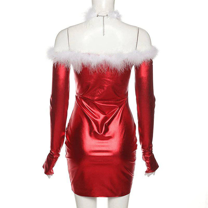 Nikki Solid Faux Fur Off Shoulder Christmas Dress - Hot fashionista