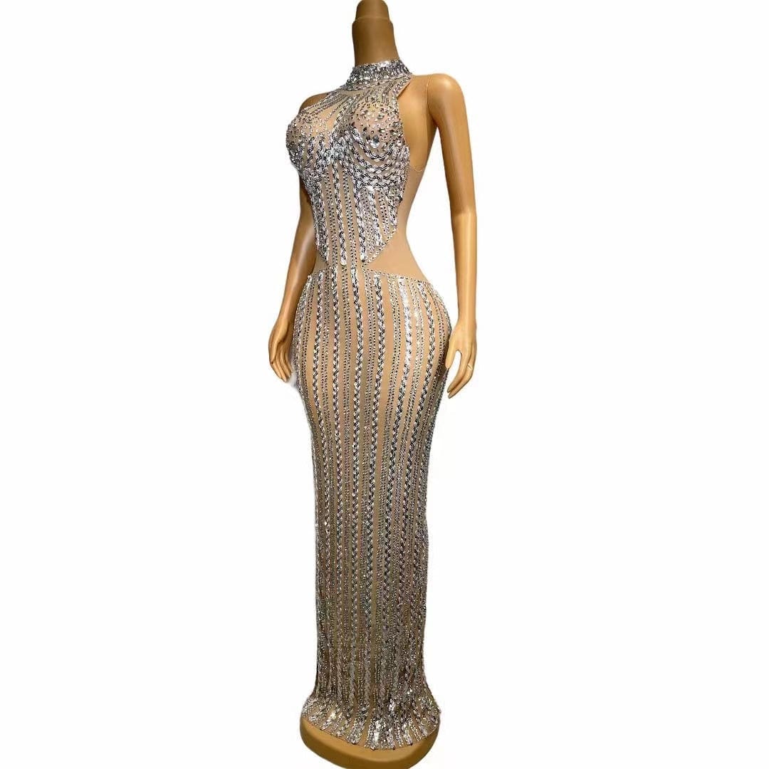 Robe transparente à paillettes argentées et strass Sydnie