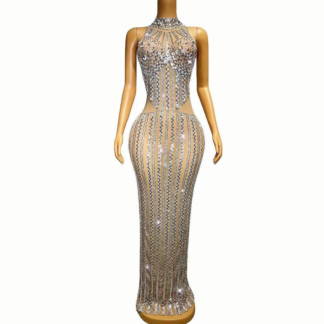 Robe transparente à paillettes argentées et strass Sydnie