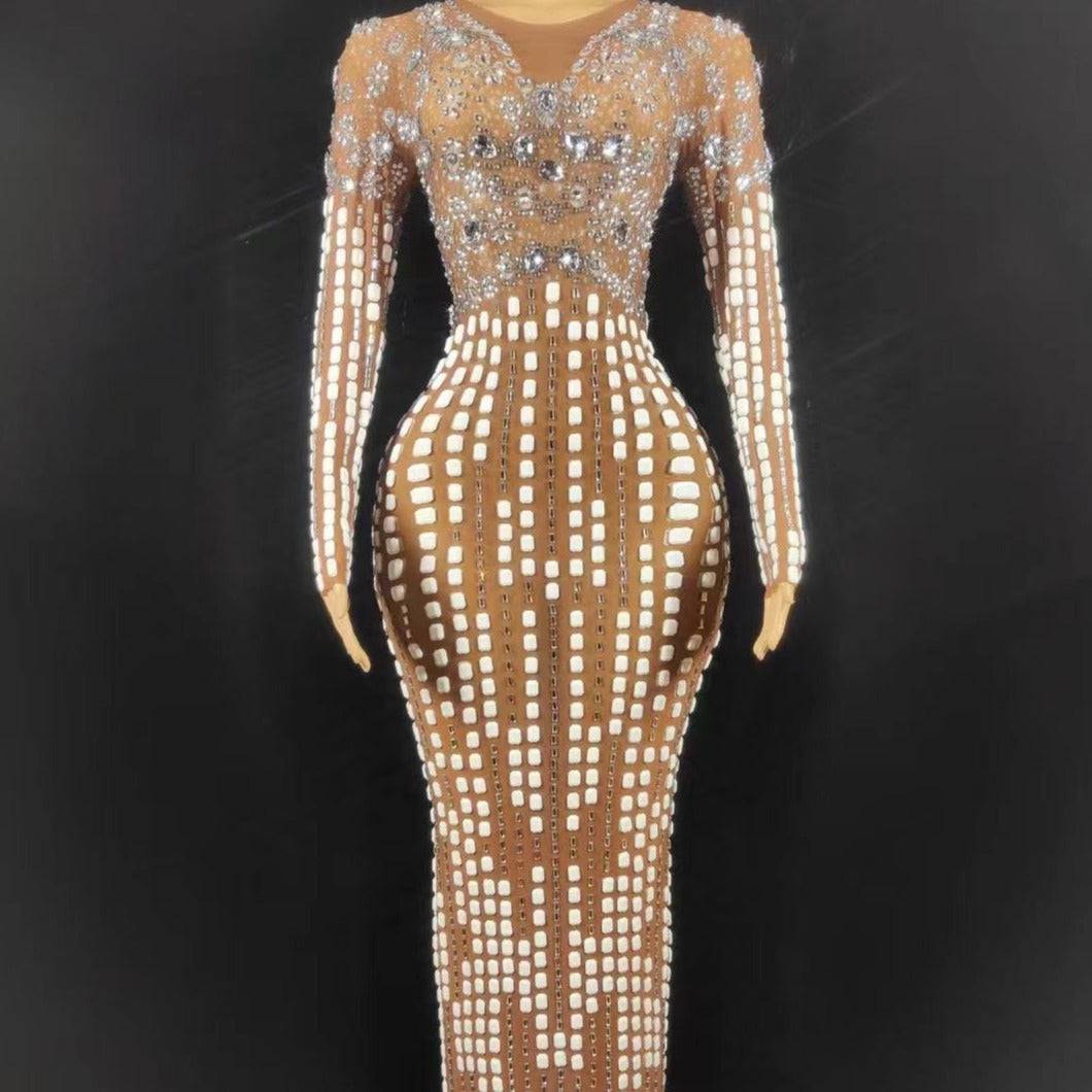 Velma Long Sleeve Rhinestone Embellished Maxi Dress - Hot fashionista