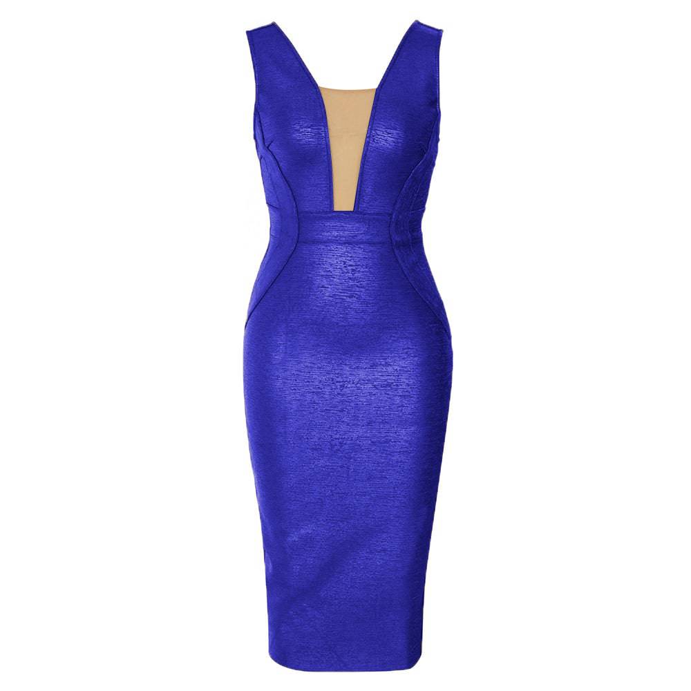 Valarie Mesh Insert Woodgrain Foil Print Midi Dress - Hot fashionista