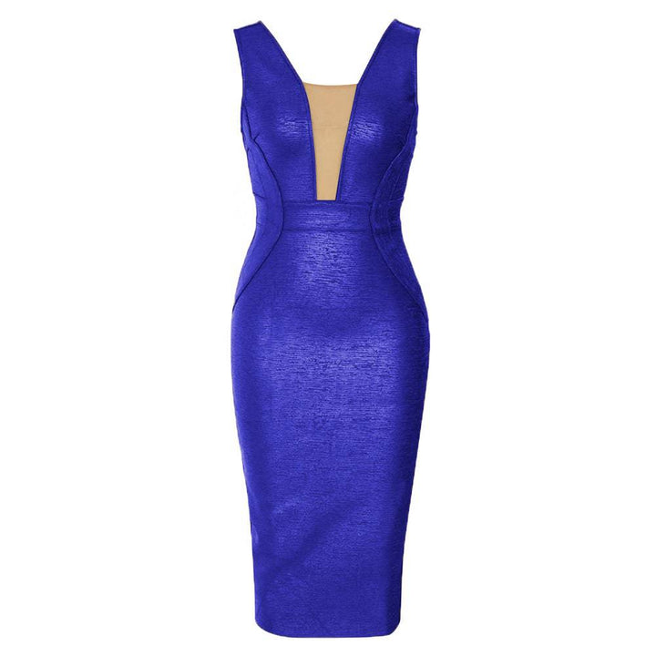 Valarie Mesh Insert Woodgrain Foil Print Midi Dress - Hot fashionista