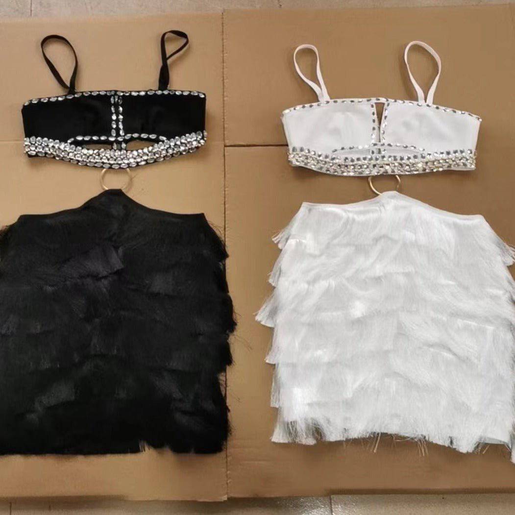 Robe courte à franges découpées en strass Hansel 