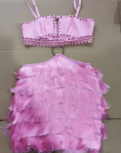 Robe courte à franges découpées en strass Hansel 