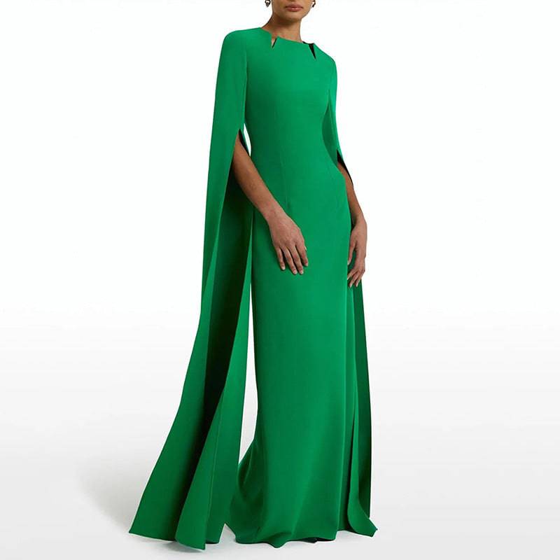 Shanon Cloak Sleeve Pointed Collar Green Maxi Dress - Hot fashionista