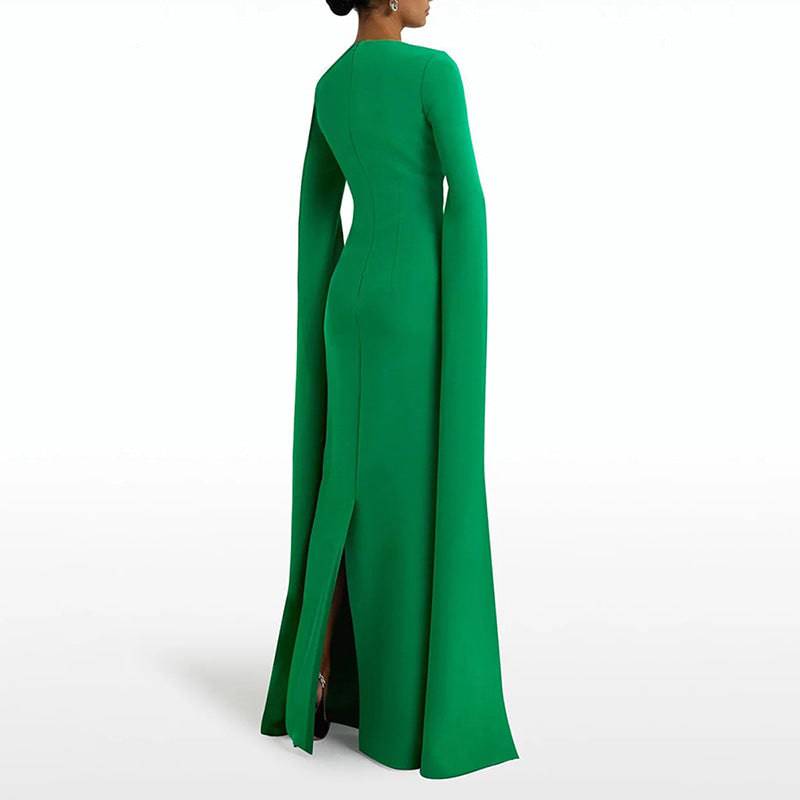 Shanon Cloak Sleeve Pointed Collar Green Maxi Dress - Hot fashionista