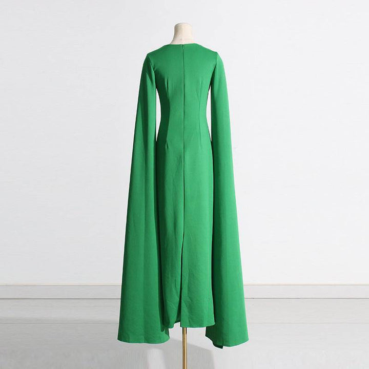 Shanon Cloak Sleeve Pointed Collar Green Maxi Dress - Hot fashionista