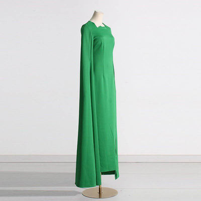 Shanon Cloak Sleeve Pointed Collar Green Maxi Dress