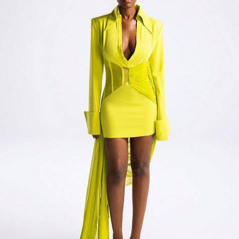 Haile Solid Plunge V Irregular Drape Dress - Hot fashionista