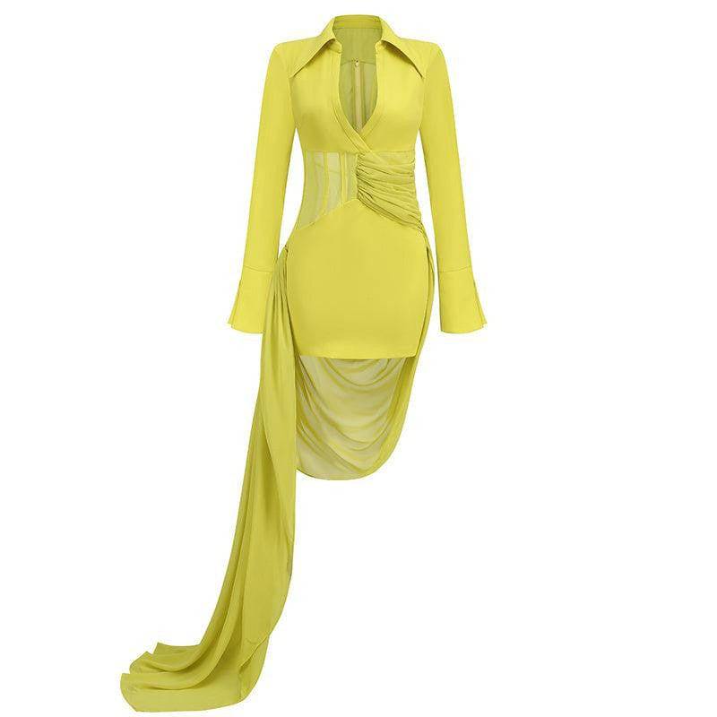 Haile Solid Plunge V Irregular Drape Dress - Hot fashionista