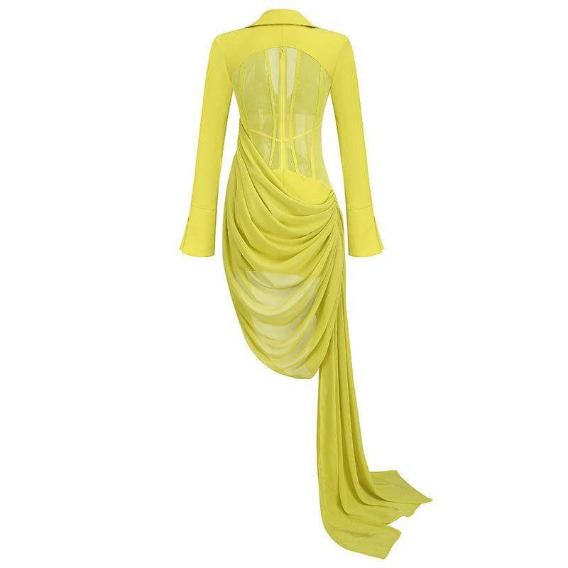 Haile Solid Plunge V Irregular Drape Dress