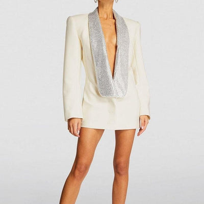 Robe blazer dos nu ornée de strass Jolene