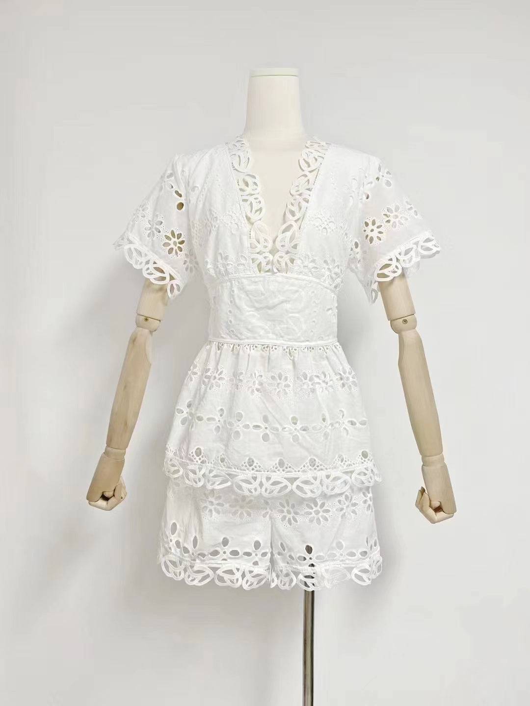 Ramona Short Sleeve V Neck Layered Lace Mini Dress - Hot fashionista