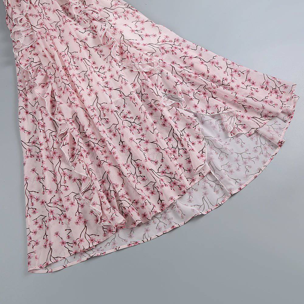 Robe dos nu à volants et à fleurs Adelina