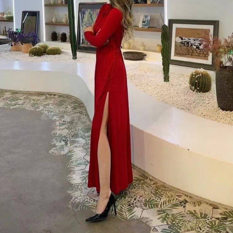 Joan Long Sleeve Floral Embellished Side Slit Maxi Dress - Hot fashionista