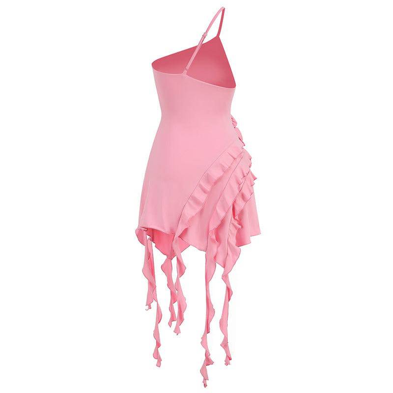 Erna One Strap Rose-Detail Ruffle Mini Dress - Hot fashionista