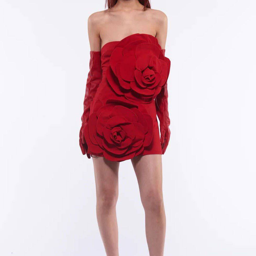 Minivestido sin tirantes con estampado floral 3D de Florence