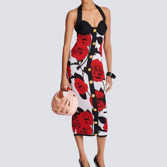 Abby Halter Neck Floral Button Dress - Hot fashionista