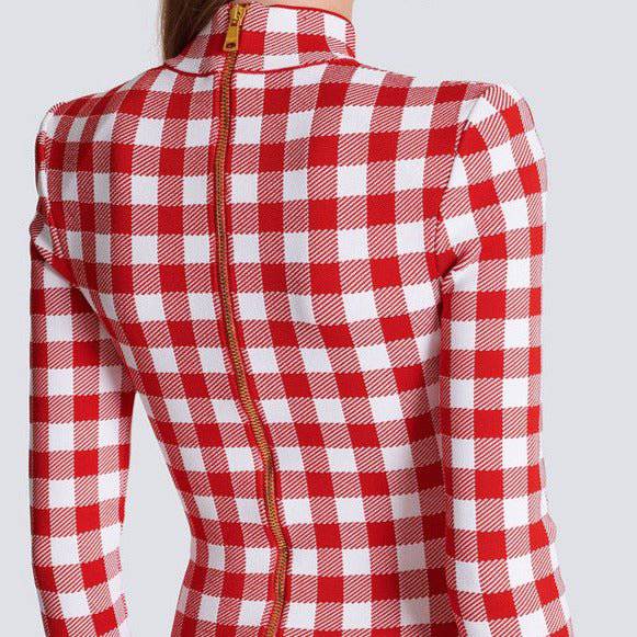 Abby Long Sleeve Gingham Print Button Embellished Mini Dress - Hot fashionista