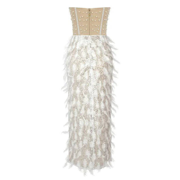 Addie Sweetheart Crystal Embellished Feather Midi Dress - Hot fashionista