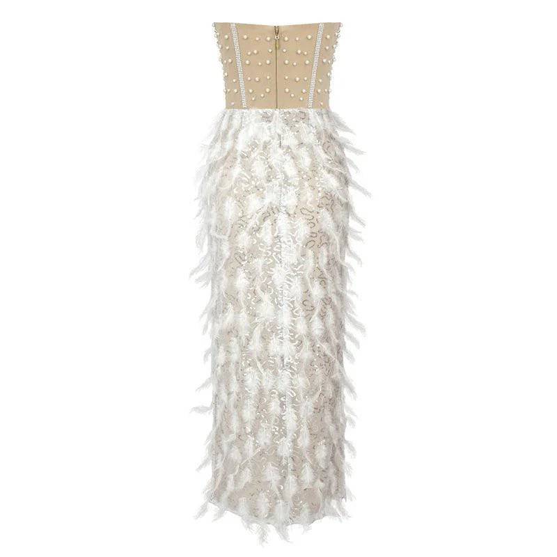 Addie Sweetheart Crystal Embellished Feather Midi Dress