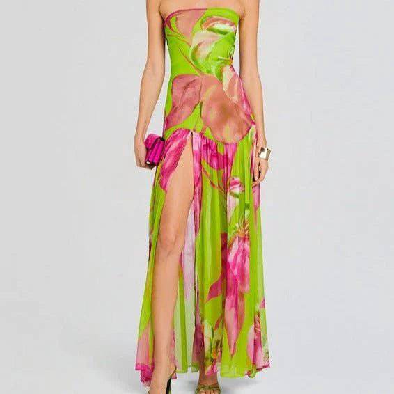 Alma Strapless Floral Printed Maxi Dress