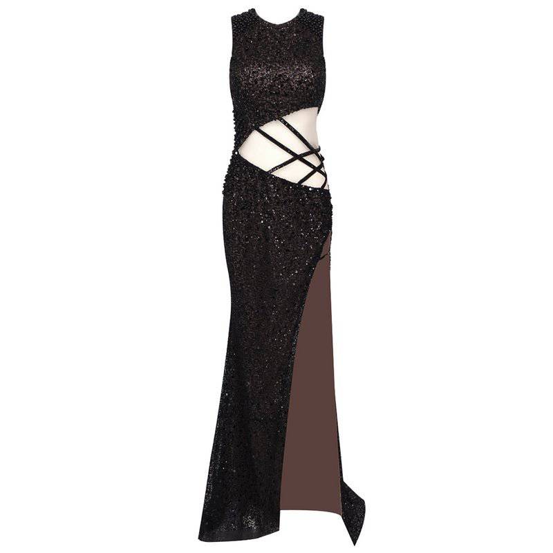 Robe longue sans manches ornée de sequins Bernadette