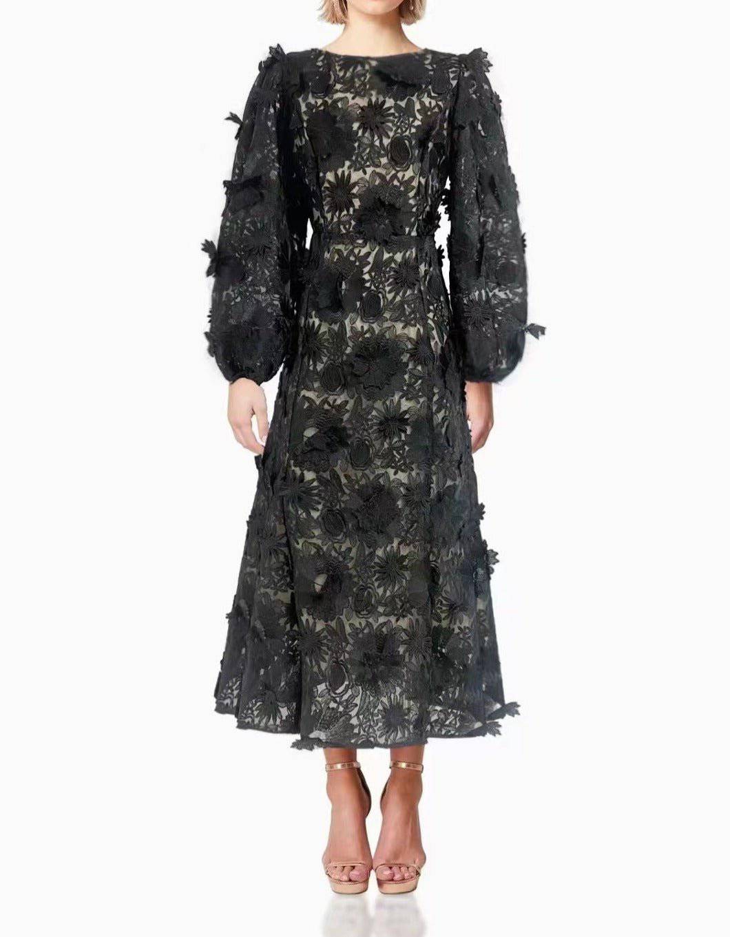 Clara Bishop Sleeve Floral Lace Midi Dress - Hot fashionista