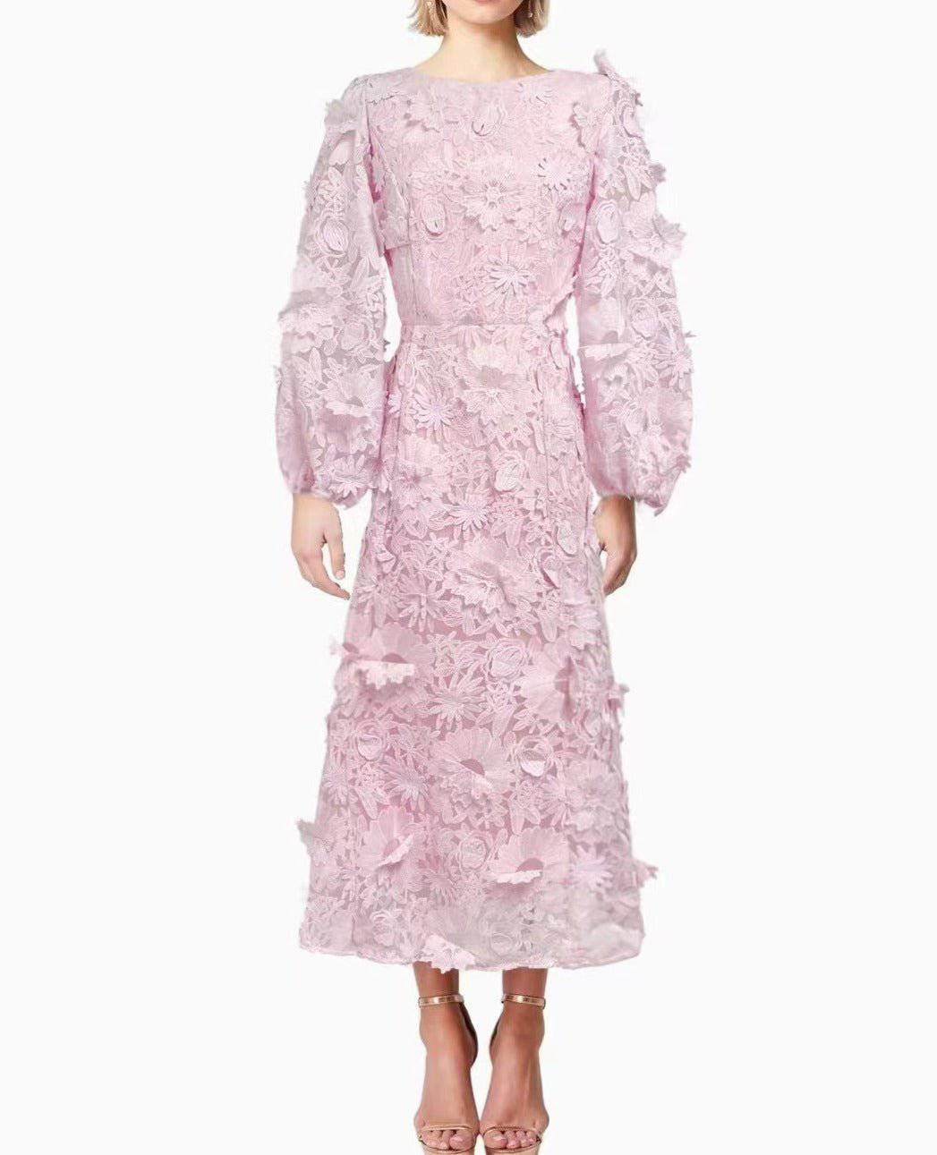 Clara Bishop Sleeve Floral Lace Midi Dress