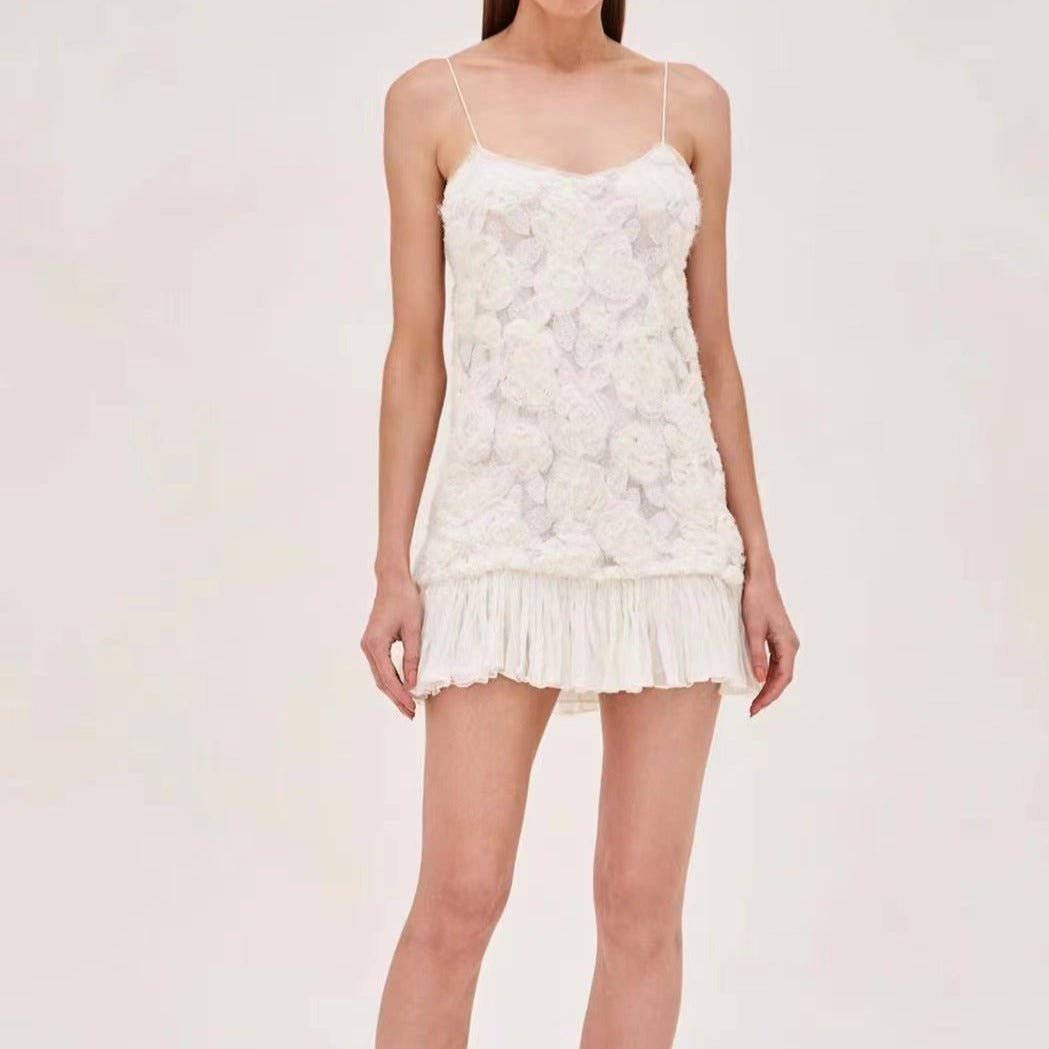 Emmy Floral Appliqué Pleated Hem Mini Dress - Hot fashionista