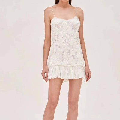 Emmy Floral Appliqué Pleated Hem Mini Dress