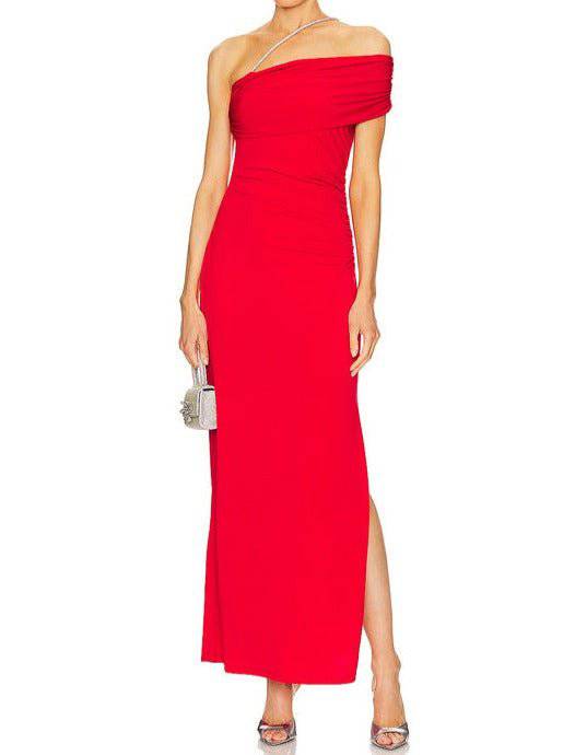 Freda Crystal Trim One-shoulder Slit Maxi Dress - Hot fashionista