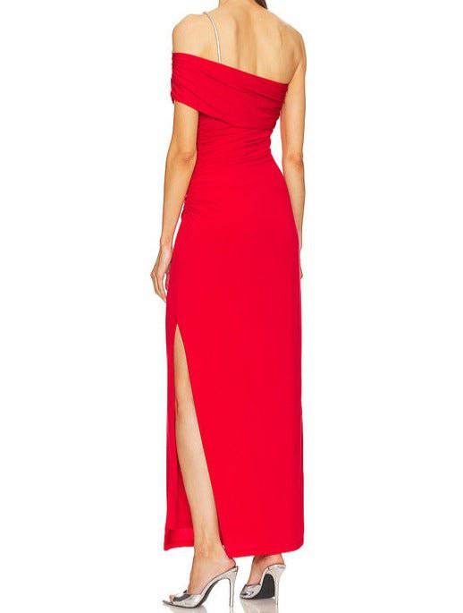 Freda Crystal Trim One-shoulder Slit Maxi Dress - Hot fashionista