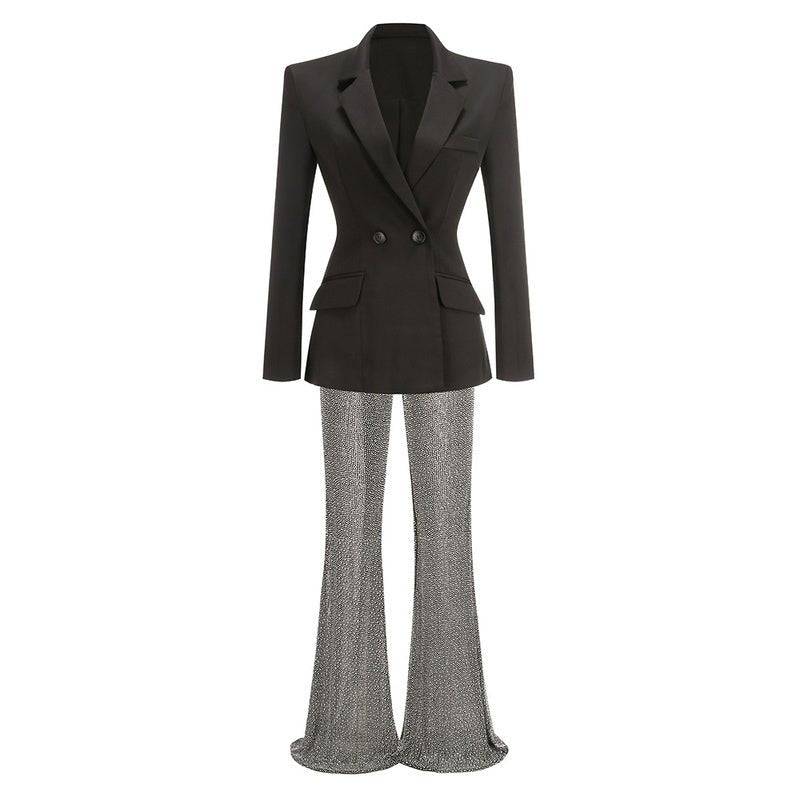 Helen V Neck Long Sleeve Rhinestone Suit - Hot fashionista