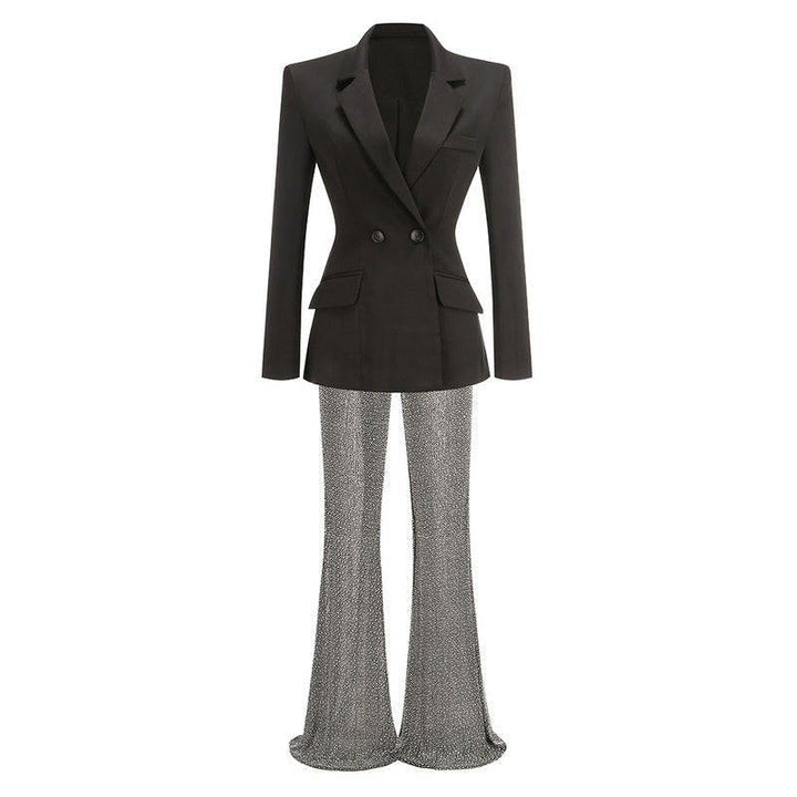 Helen V Neck Long Sleeve Rhinestone Suit - Hot fashionista