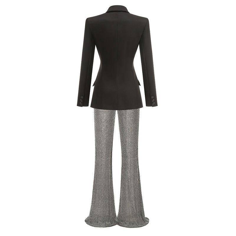 Helen V Neck Long Sleeve Rhinestone Suit - Hot fashionista