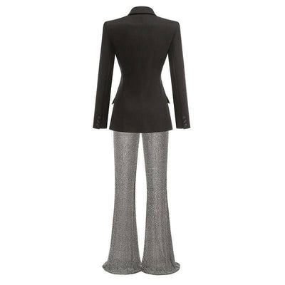 Helen V Neck Long Sleeve Rhinestone Suit