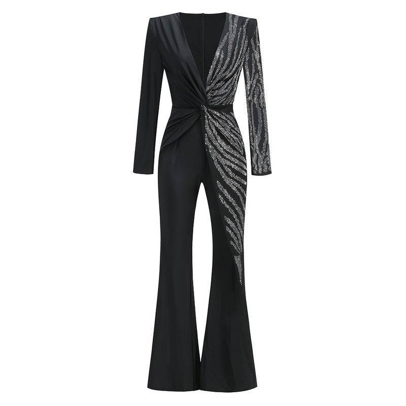 Sheila Long Sleeves Rhinestone Jumpsuit - Hot fashionista