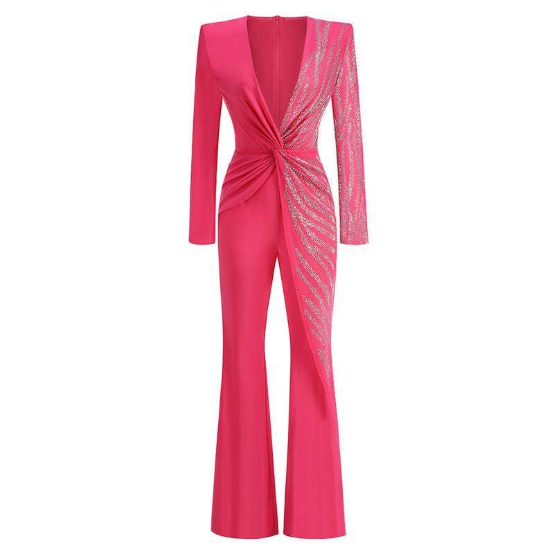 Sheila Long Sleeves Rhinestone Jumpsuit - Hot fashionista