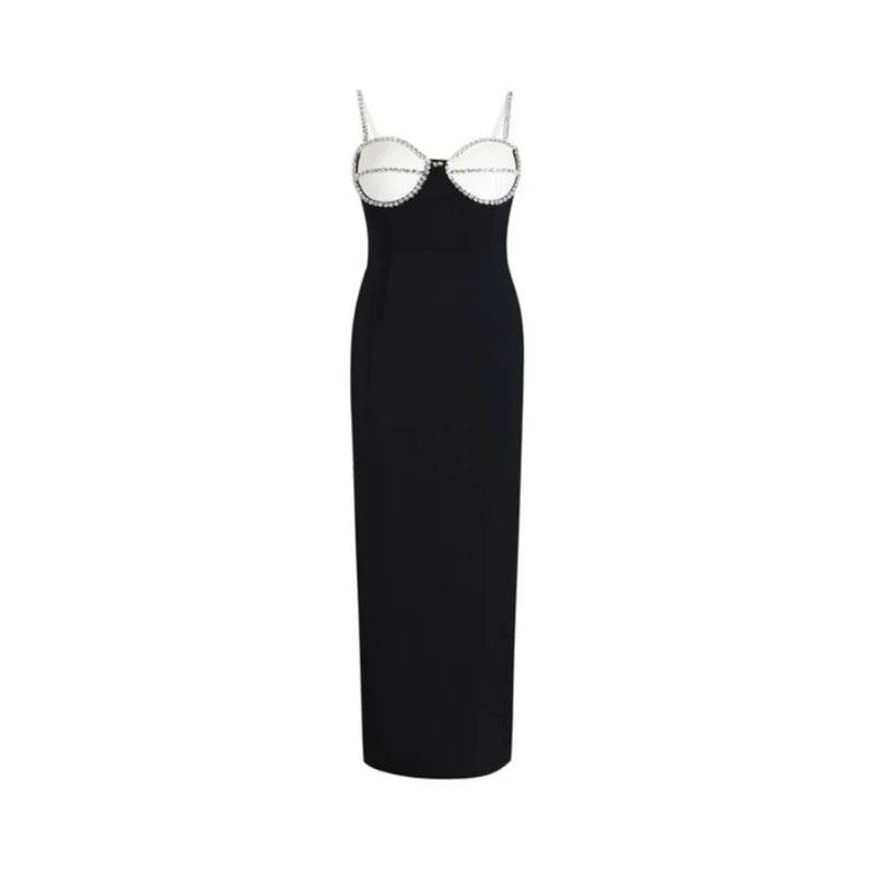 Blondie Black Sexy Crystal Edge Sleeveless Maxi Dress - Hot fashionista