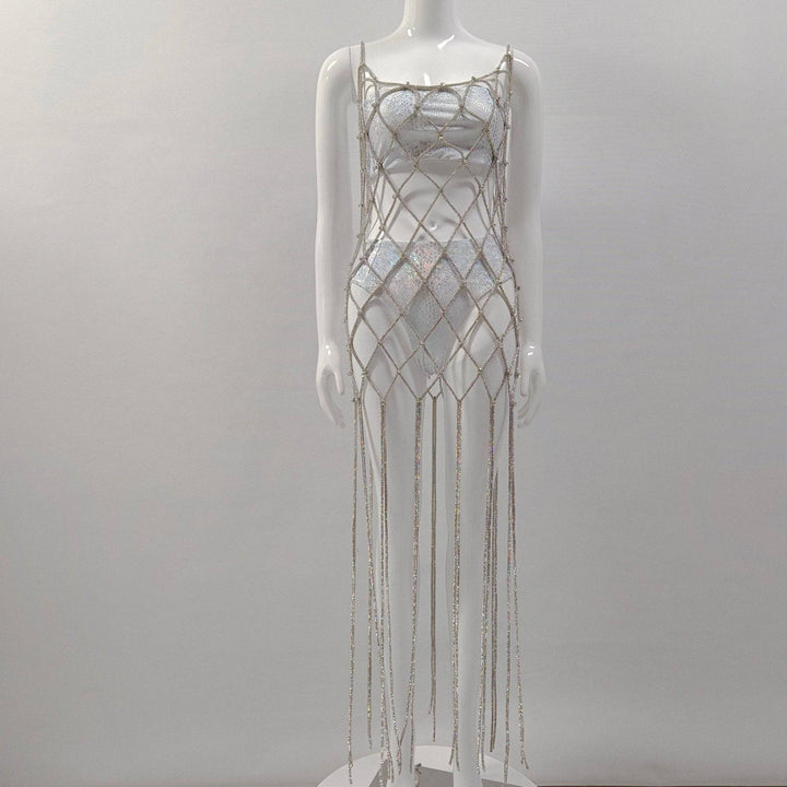 Briseida Hand-woven Crystal Diamond Tassel Dress - Hot fashionista