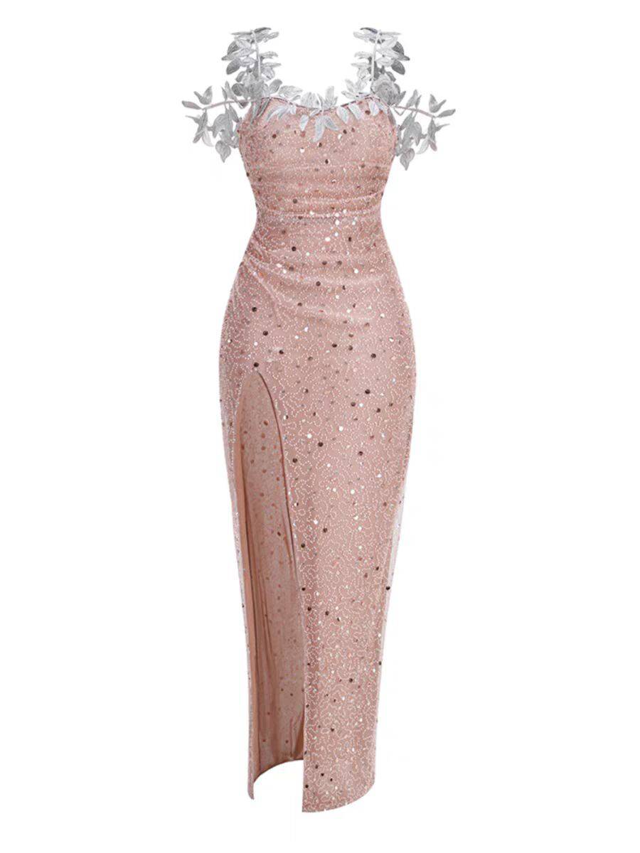 Casey Crystal Leaf Embellished Sequin Maxi Dress - Hot fashionista