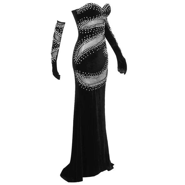 Charity Off Shoulder Cut-Out Rhinestone Embellished Maxi Dress - Hot fashionista