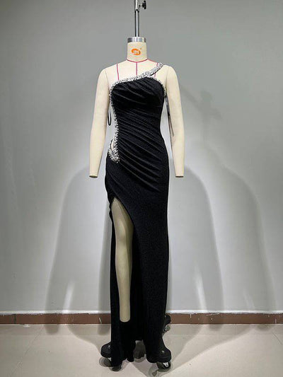 Robe longue asymétrique en cristal Cora