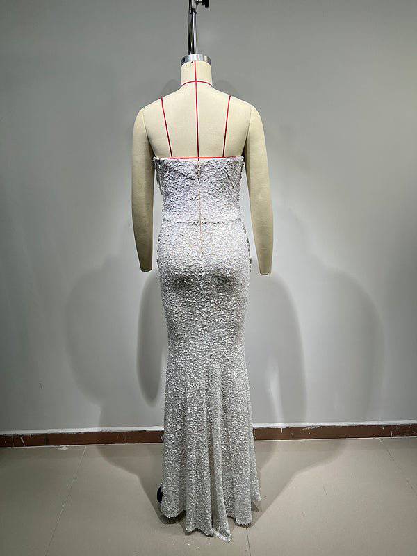 Danica Strapless Sleeveless Pearl Chain Maxi Dress