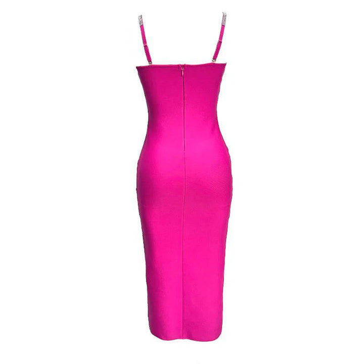 Darcy Hot Pink Tube with Silver Button Midi Dress - Hot fashionista