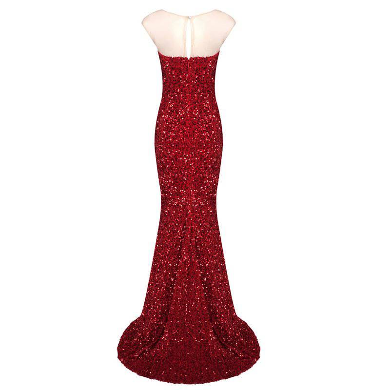 Robe longue fendue sur le côté avec empiècement en maille et sequins Darcy