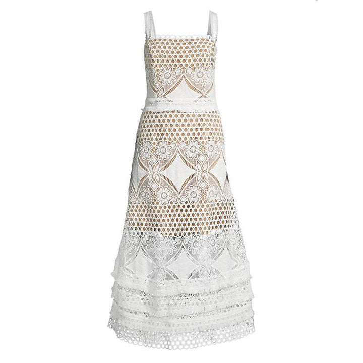 Davina Lace Embroidery Midi Dress - Hot fashionista