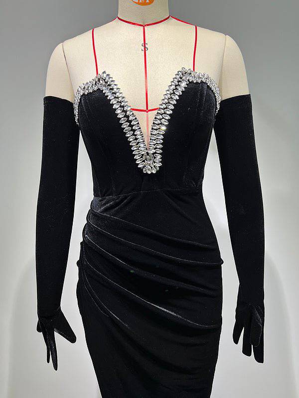 Dorothy Strapless V-Neck Rhinestone Embellished Maxi Dress - Hot fashionista