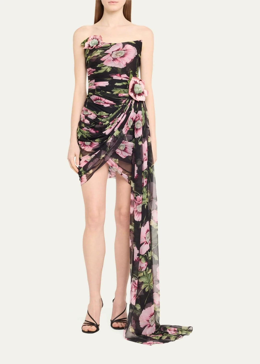 Dotty Floral Strapless Draped Mini Dress - Hot fashionista